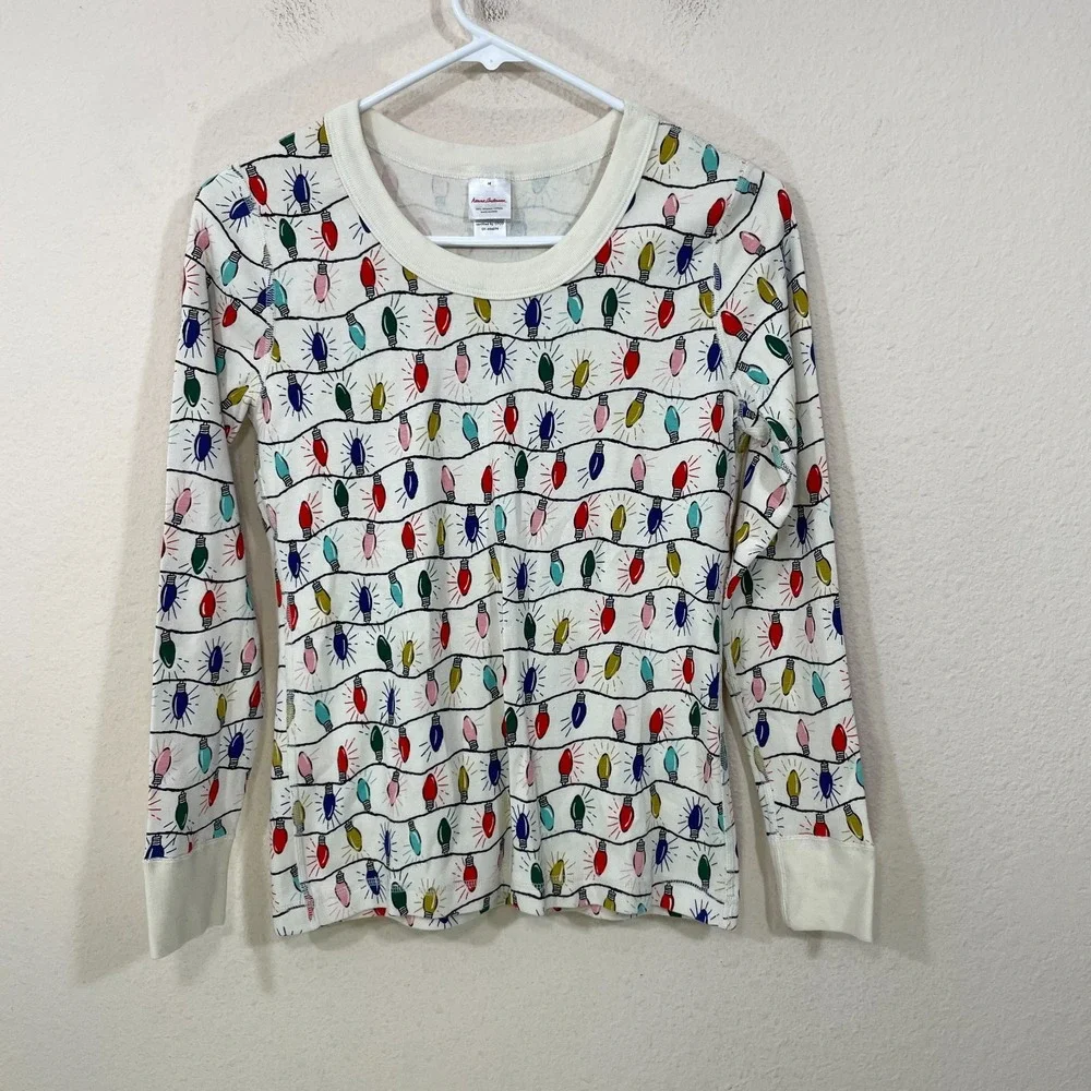 Hanna Andersson Size M PJ Top Christmas Lights 100% Organic Cotton